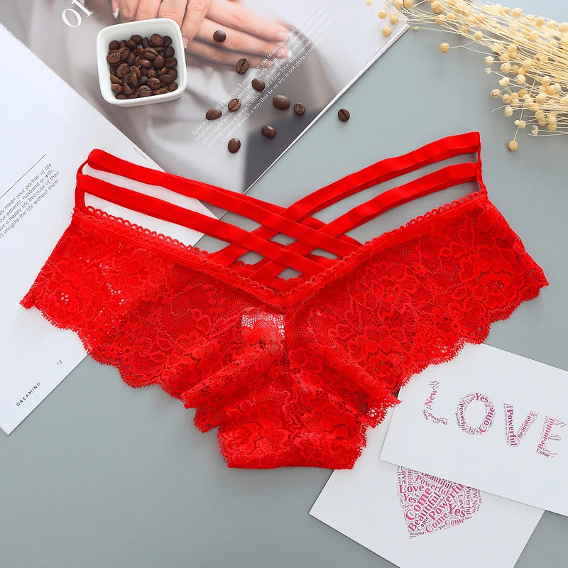 Lace Panties Women'S Briefs Transparent Underwear Sexy Soft Solid Panty Female Low Waist Hollow Out Lingerie