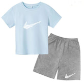 Summer Brand White T-shirt+Shorts Two-piece Set Kids New Clothing Fashion Letter Boy Girl3-13Yrs Sports Short-sleeved Casual Set Khamik Shop Online