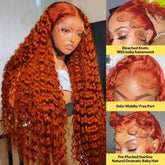 200% Density Ginger Orange Deep Wave Human Hair Wig 13x6 Hd Lace Front Human Hair Wig 