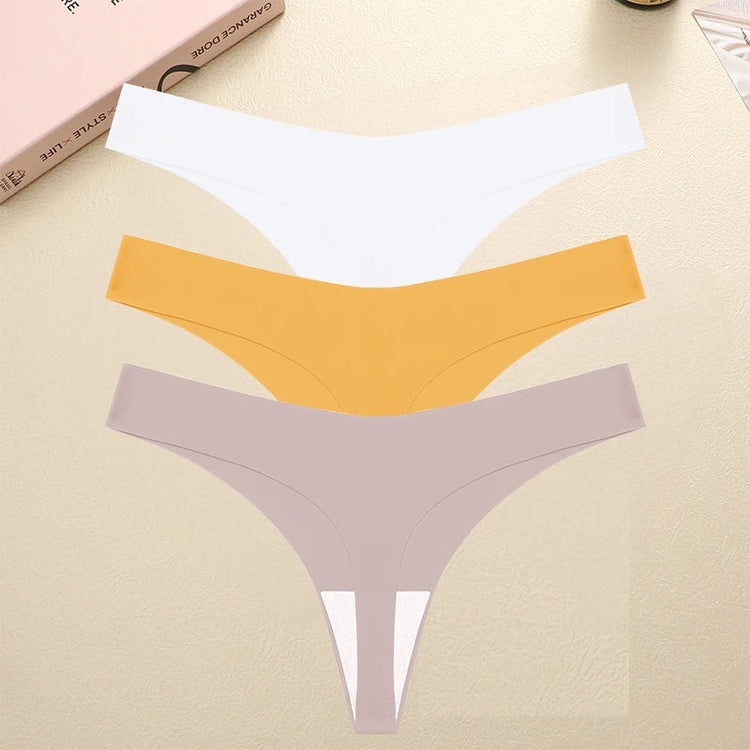 3PCS/SET Sexy G-String Underwear Female T-back Intimates Lingerie Seamless Low Waist Underpants 10 Color Lady Bikini Panty XS-XL Khamik Shop Online