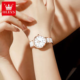 OLEVS Women Watch 5877 Luxury Elegant Quartz Watch Waterproof Luminous Ceramic Strap Ladies Watch Bracelet Set Gift Box Reloj Khamik Shop Online
