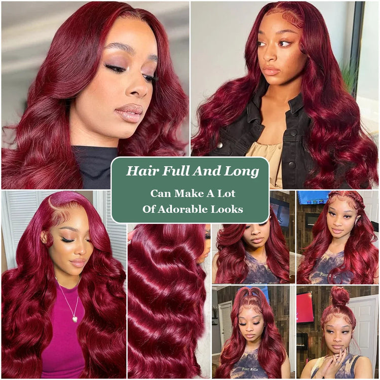 Wine Red Burgundy 99J 40 Inches Long-length 200% High Density 13x6 13x4 HD Transparent Lace Frontal Wig Human Hair Wigs Body Wave Brazilian Hair Pre Plucked For Women Khamik Shop Online