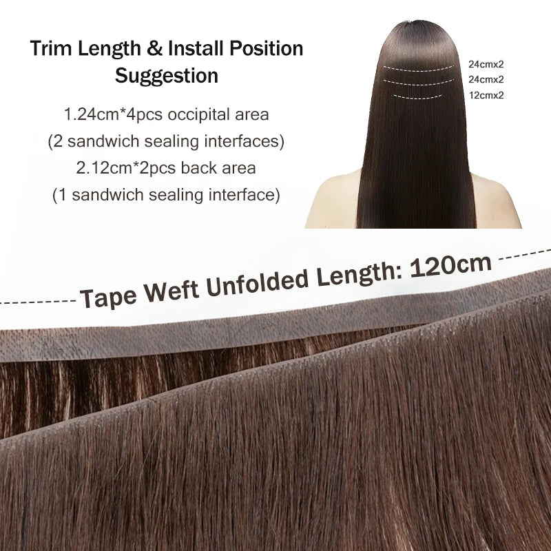 Invisible Long Tape PU Weft Human Hair Bundles Real Natural Hair Seamless & No-Glue Injected Tape In Hair Extensions Thick Ends Khamik Shop Online
