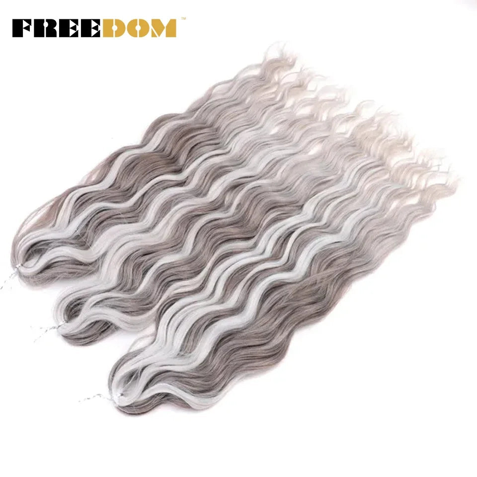 FREEDOM Synthetic Curly Braiding Hair Extensions 24 Inch/60 cm Long Deep Wavy Twist Crochet Braids Hair Ombre Brown Rainbow Hair Khamik Shop Online