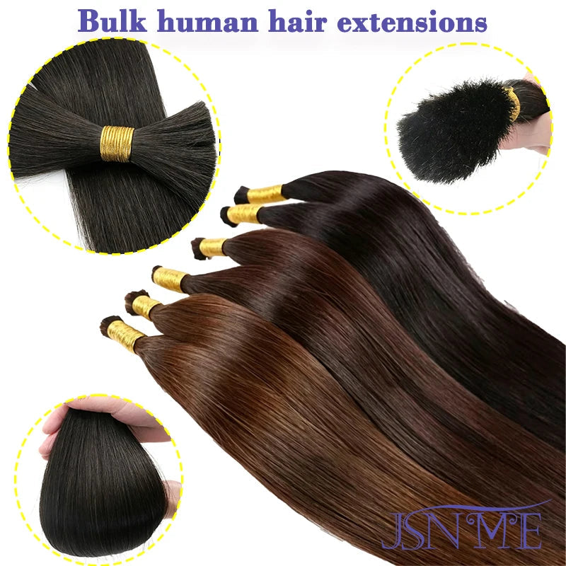 JSNME Bulk Human Hair Extensions 100% Real Human Hair Extension Straight 50g Black Brown Blonde 613 Color For Salon 14"-26" Inch Khamik Shop Online