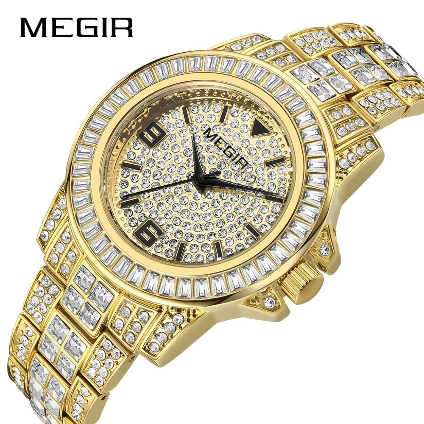 MEGIR Luxury Diamond Watches Unisex Fashion Analog Quartz Watch Bracelet Wristwatch Men Rhinestone Strap Relogios Masculino Khamik Shop Online