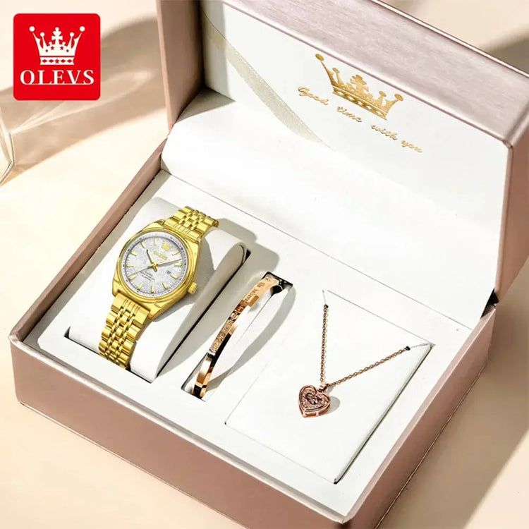 OLEVS New 3703 Watches Woman Elegant Quartz Watch Waterproof Luminous Stainless Steel Date Watches Woman Bracelet Gifts Box Khamik Shop Online