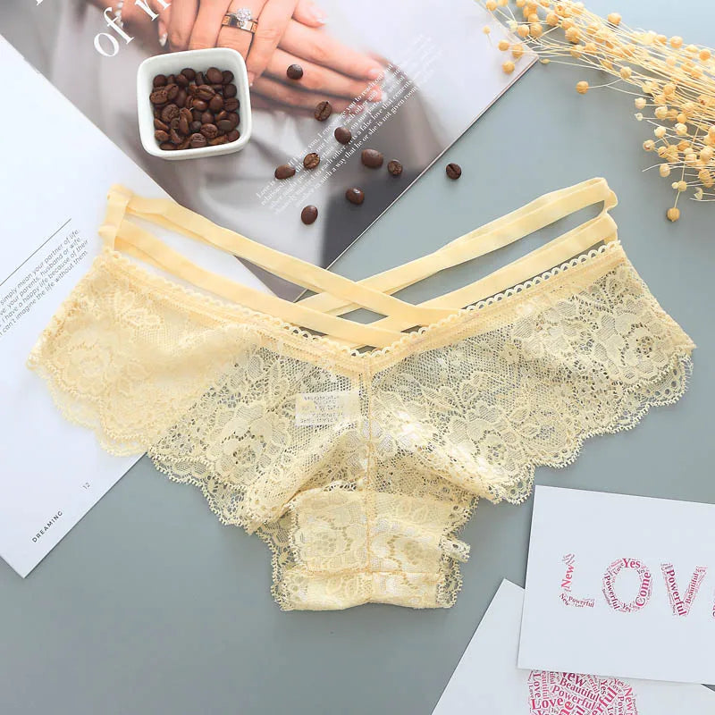 New Arrive Women Sexy Lace Panties Ladies Cross Strap Flower Lace Lingerie Female Briefs Thongs G-String Lingerie Sexy Underwear
