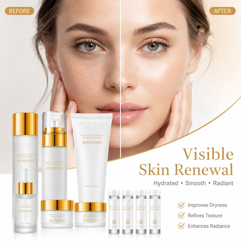 7PCS Retinol Multi-Peptide Skincare Set Hydrating Face Care Routine Gift Box Toner Cleanser Essence Cream Mask for Smooth Glow Khamik Shop Online