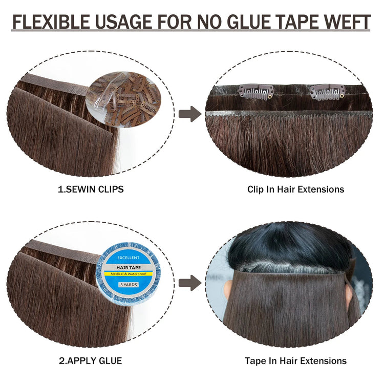 Invisible Long Tape PU Weft Human Hair Bundles Real Natural Hair Seamless & No-Glue Injected Tape In Hair Extensions Thick Ends Khamik Shop Online