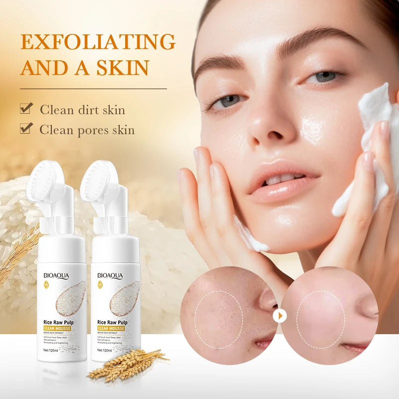 BIOAQUA White Rice Facial Cleanser Whitening Deep Cleansing Face Massage Moisturizing Anti-Aging Face Wash Foam Facial Cleanser