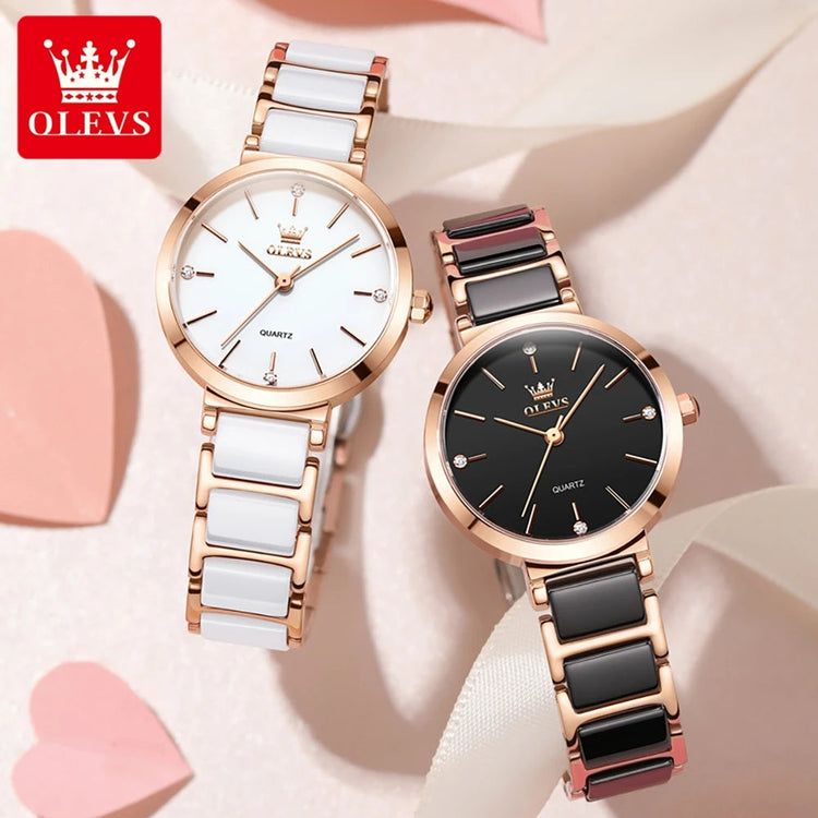 OLEVS Women Watch 5877 Luxury Elegant Quartz Watch Waterproof Luminous Ceramic Strap Ladies Watch Bracelet Set Gift Box Reloj Khamik Shop Online