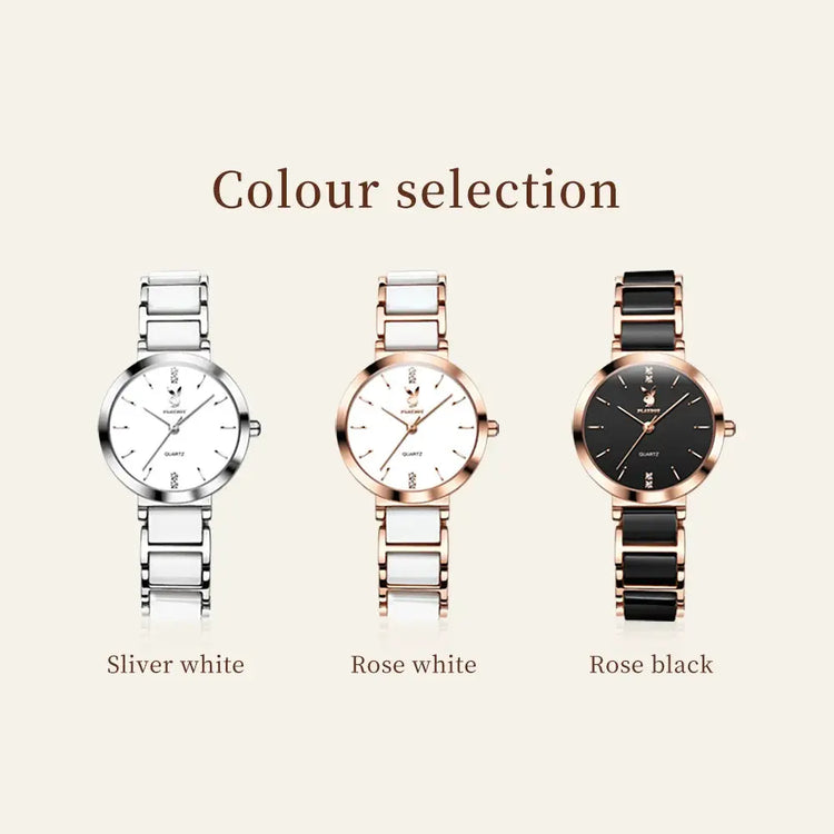 PLAYBOY 3128 Brand original authentic watch for woman Gift Box Ceramic strap quartz women&