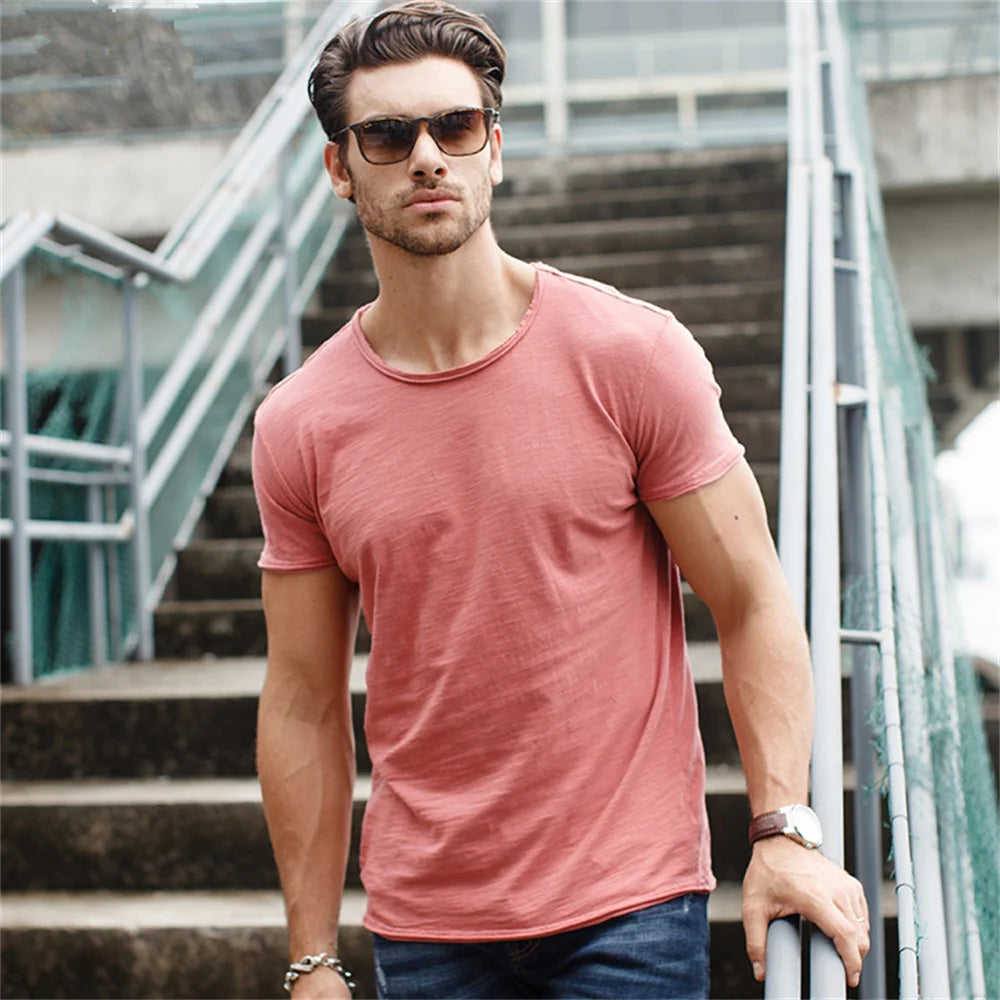 100% Cotton Men T-shirt Casual Soft Fitness Summer Thin T-shirts Men&