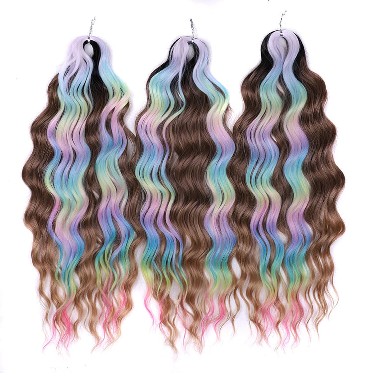 FREEDOM Synthetic Curly Braiding Hair Extensions 24 Inch/60 cm Long Deep Wavy Twist Crochet Braids Hair Ombre Brown Rainbow Hair Khamik Shop Online
