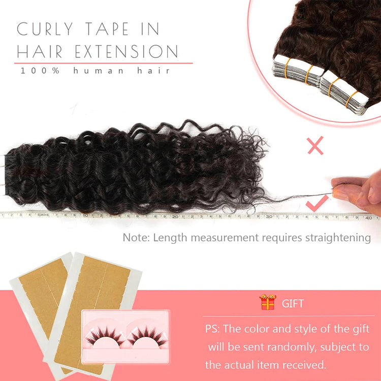 Water Wave Tape in Human Hair Extension Brazilian Hair Skin Weft Tape in Curly Human Hair 20 Pcs/Set Black Brown Blonde Color Khamik Shop Online