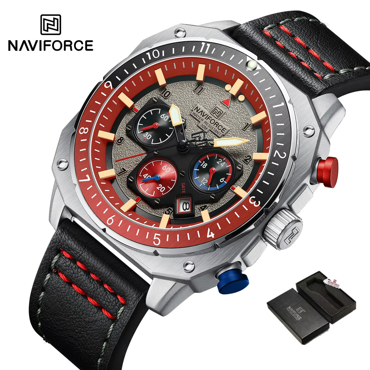 Sports Multifunction Waterproof Watches for Men Fashion Leather Luxury Brand Quartz Analog Luminous Square Wrist Watch