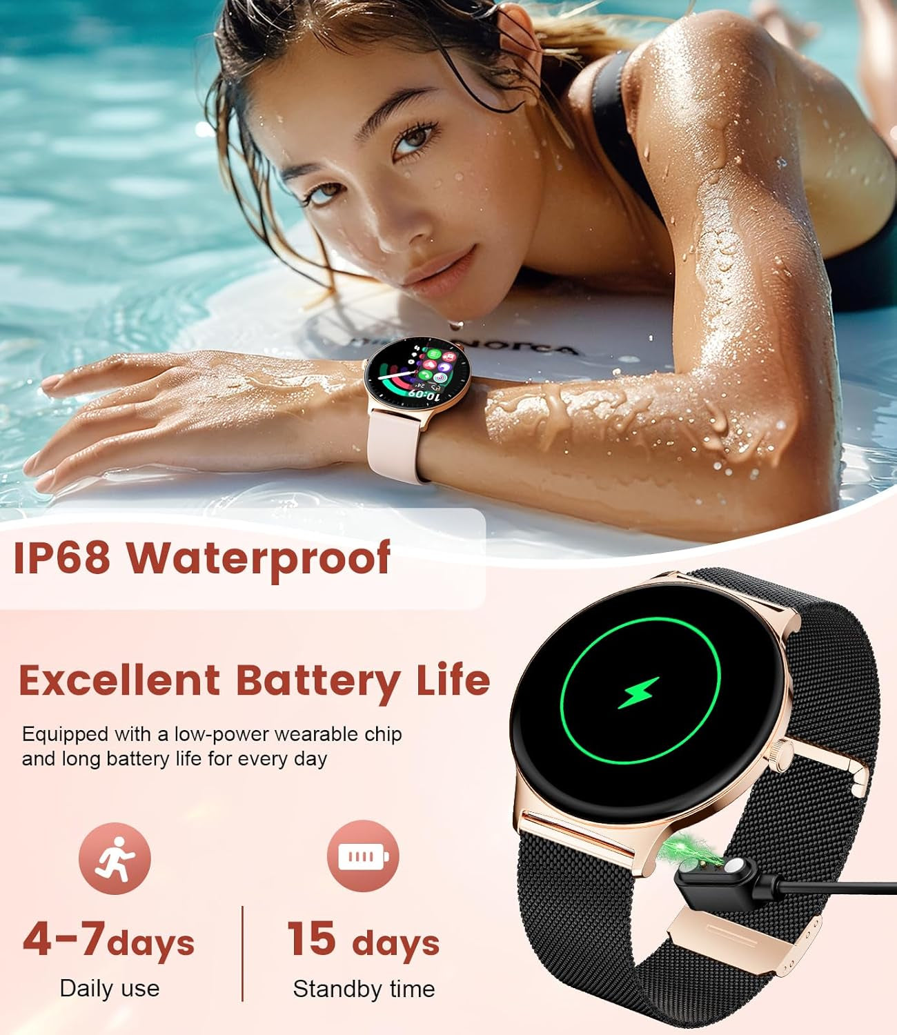 Smart Watches for Women with Answer/Make Calls, 1,43" HD AMOLED Smart Watch with 120+Sports Fitness Tracker/Calorie, IP68 Waterproof Reloj Intente Para Mujer, Android Ios Smartwatch