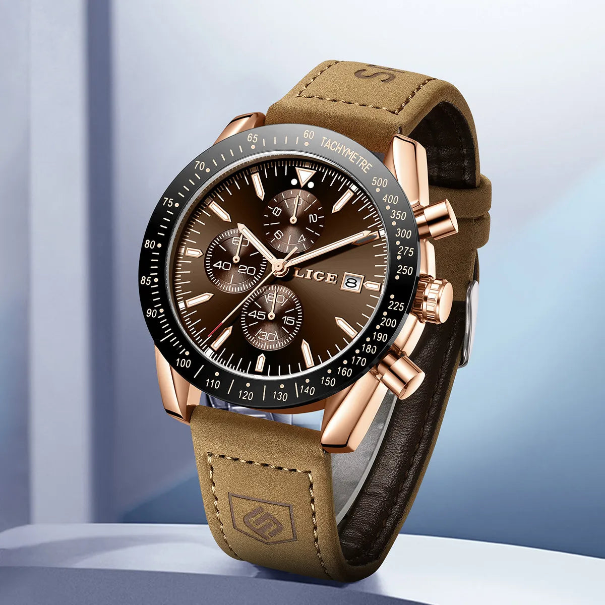 LIGE Leather Watches Men Fashion Business 30M Waterproof Quartz Wristwatch Chronograph Date Luxury Luminous Sports Man Watch+Box Khamik Shop Online