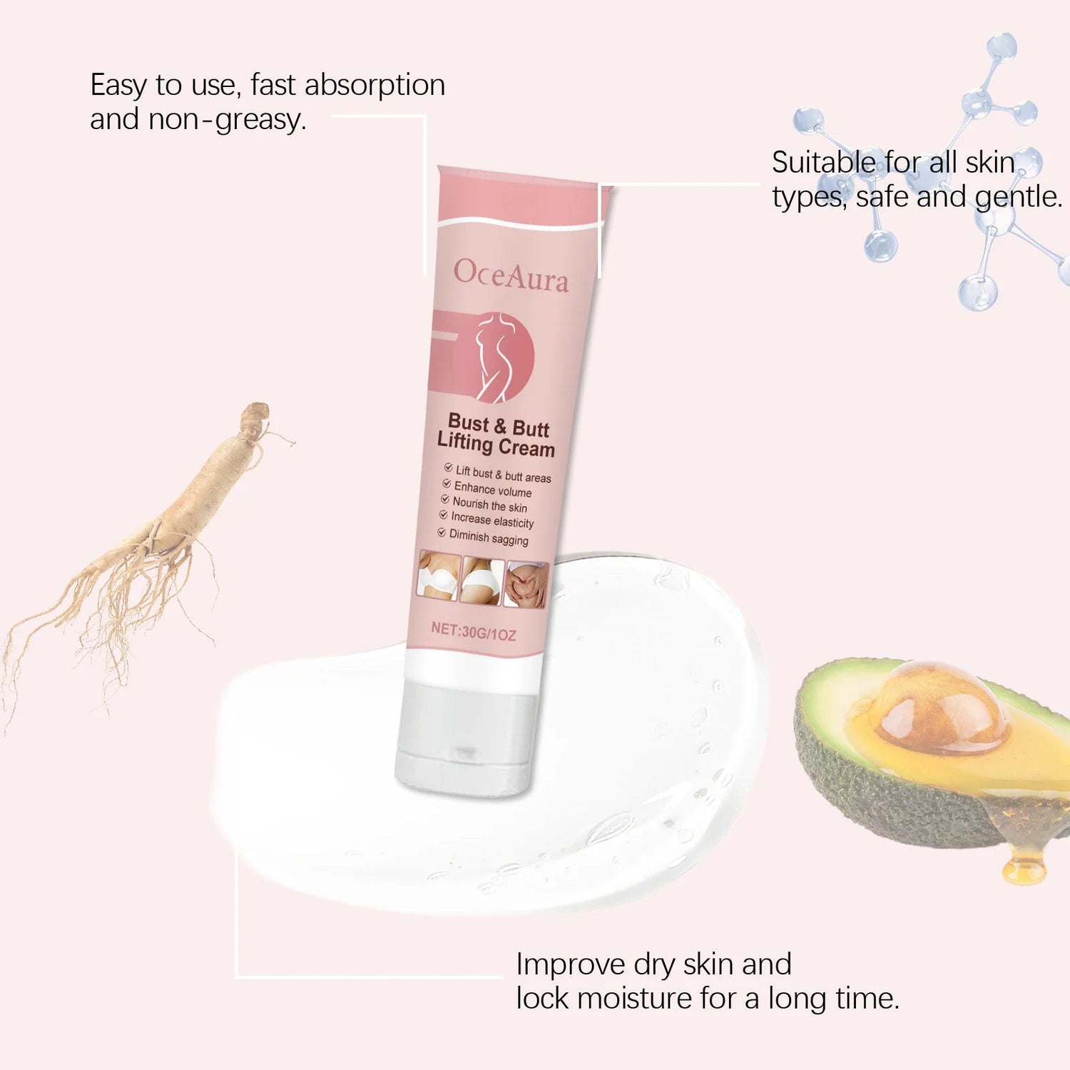 OceAura Hip & Breast Firming Cream - Deep Moisturizing Body Care for Chest & Hip Skin, Nourishing Smooth Formula to Tighten Khamik Shop Online