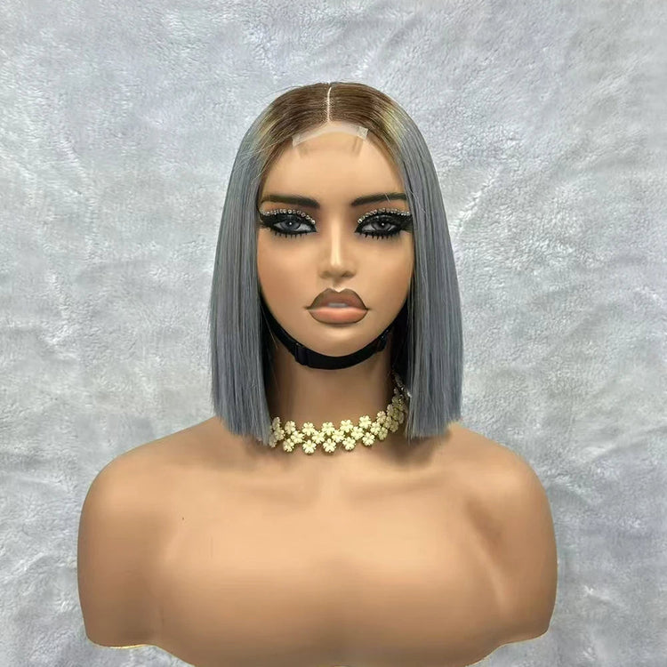 Bone Straight Short Bob Human Hair Brazilian Raw Hair Bone Straight Bob Wig 2x6 Lace Closure Color Wigs for Women Khamik Shop Online