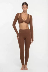 Nude Feel Yoga Long Sleeve Set For Women Pullover Quick-Dry Compression Shirt Outdoor Fitness Activewear Woman Sports Sets Khamik Shop Online