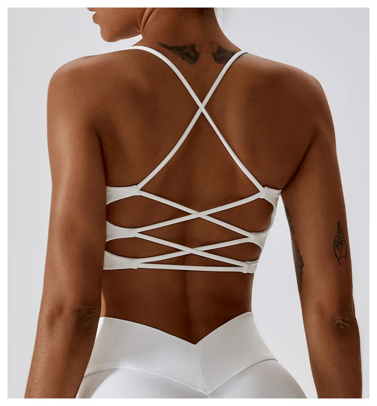 Solid Color U-Shaped Multi-Strap Cross Back Women Fitness Sports Bra Top Gym Yoga Athletic Tight Workout Jog Soft With Chest Pad Khamik Shop Online