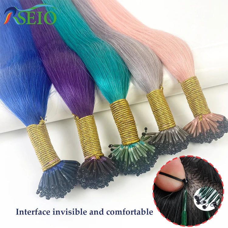RESIO Color  8D Tip Hair Extensions 100% Real Human Hair Microbeads Extensions Color Purple Blue Pink Gray 18-20inch 0.5g/Strand Khamik Shop Online