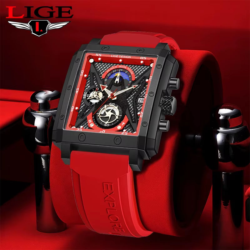 Big  Men'S Sports Chronograph Wrist Watch for Men Army Silicone Strap Square Quartz Stop Watch Clock Man Relogios Masculino