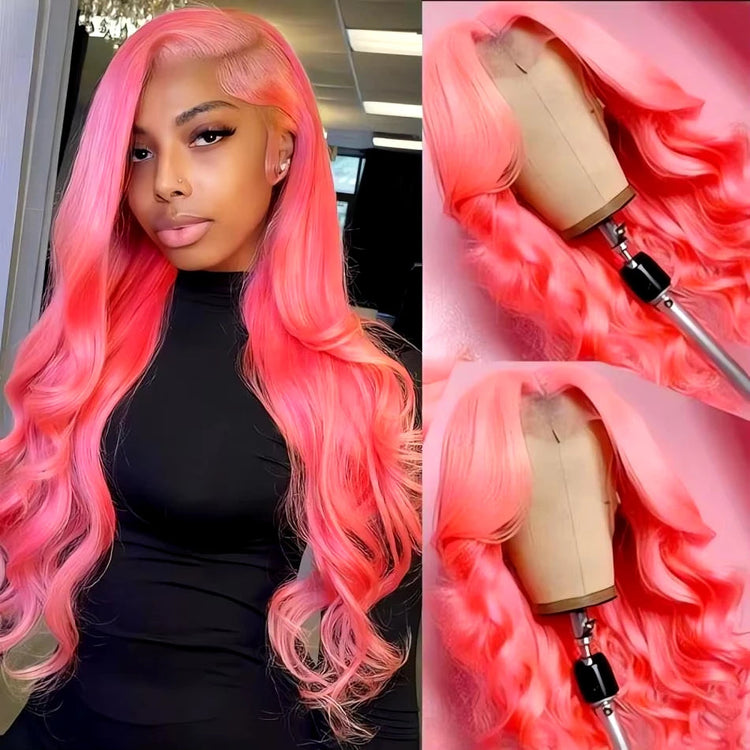 13x4 Body Wave Light Pink Lace Front Wig Brazilian Human Hair Wigs Colored Wig 13x6 Transparent HD Lace Frontal Wigs For Women Khamik Shop Online