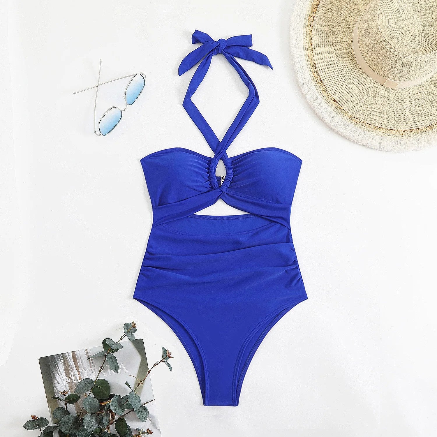 Women Swimsuit Halter Neck Solid Swimsuit Backless Waist Cinching Bathing Suit Ruched Bust High Cut Swimwear Black Woman Khamik Shop Online