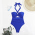 Women Swimsuit Halter Neck Solid Swimsuit Backless Waist Cinching Bathing Suit Ruched Bust High Cut Swimwear Black Woman Khamik Shop Online