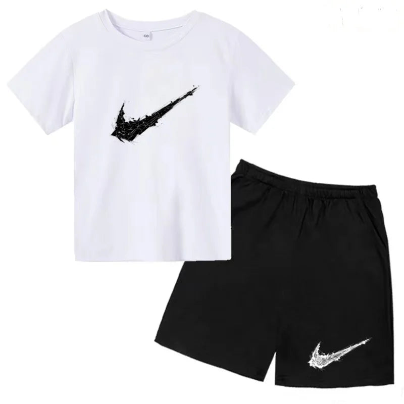 Summer Brand White T-shirt+Shorts Two-piece Set Kids New Clothing Fashion Letter Boy Girl3-13Yrs Sports Short-sleeved Casual Set Khamik Shop Online