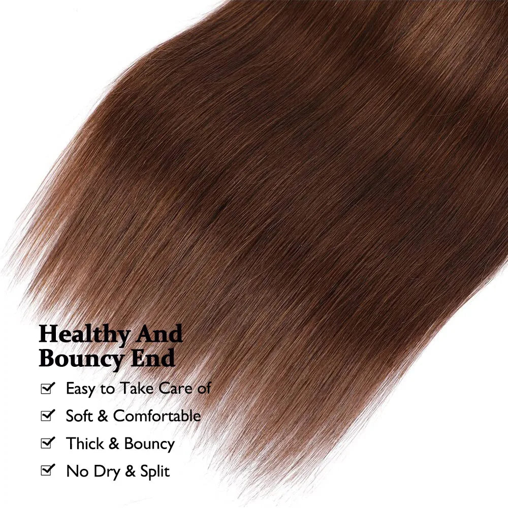 Straight Chocolate Brown Remy Hair Bundles Human Hair Extensions 100g/Pcs 1/3/4 Bundles Deals for Women Human Hair Weaving Wefts Khamik Shop Online