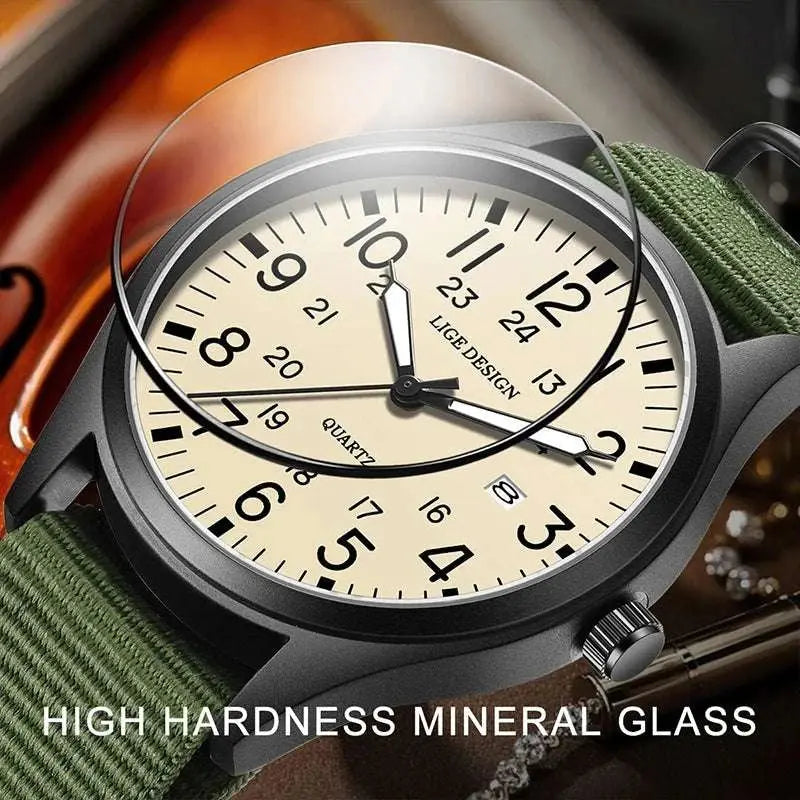 LIGE 2025 TOP NEW quartz wristwatch Arabic Watch for Men Luminous Green Nylon Luxury Leather Wrist Men Watch Montre Homme+BOX Khamik Shop Online