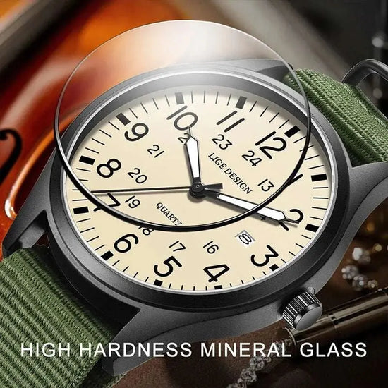 LIGE 2025 TOP NEW quartz wristwatch Arabic Watch for Men Luminous Green Nylon Luxury Leather Wrist Men Watch Montre Homme+BOX Khamik Shop Online