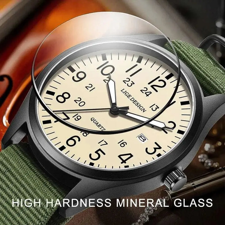 LIGE 2025 TOP NEW quartz wristwatch Arabic Watch for Men Luminous Green Nylon Luxury Leather Wrist Men Watch Montre Homme+BOX Khamik Shop Online