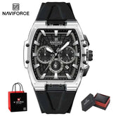 NAVIFORCE Mens Sport Watches 5ATM Waterproof Chronograph Tonneau Silicone Strap Luminous Casual Quartz Male Wristwatch Gifts box Khamik Shop Online