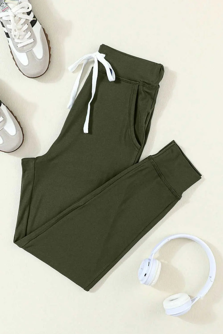 Moss Green Drawstring Waist Pocketed Joggers Carmine Juneberry