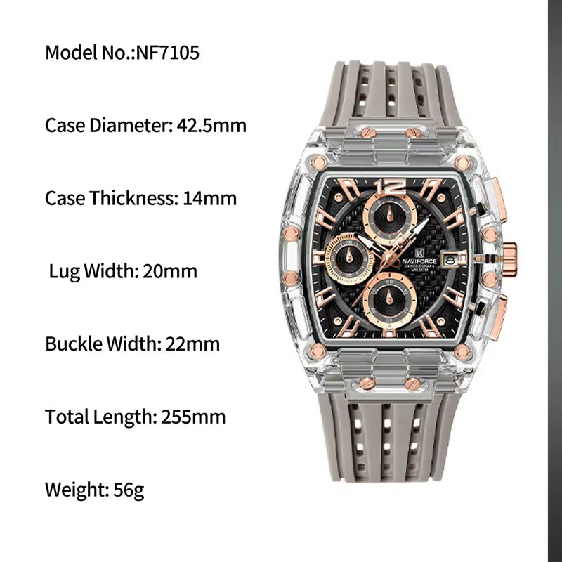 New  Men'S Quartz Multifunction Watches Fashion Sports Chronograph 5ATM Waterproof Silicone Band Casual Man Wrist Watch