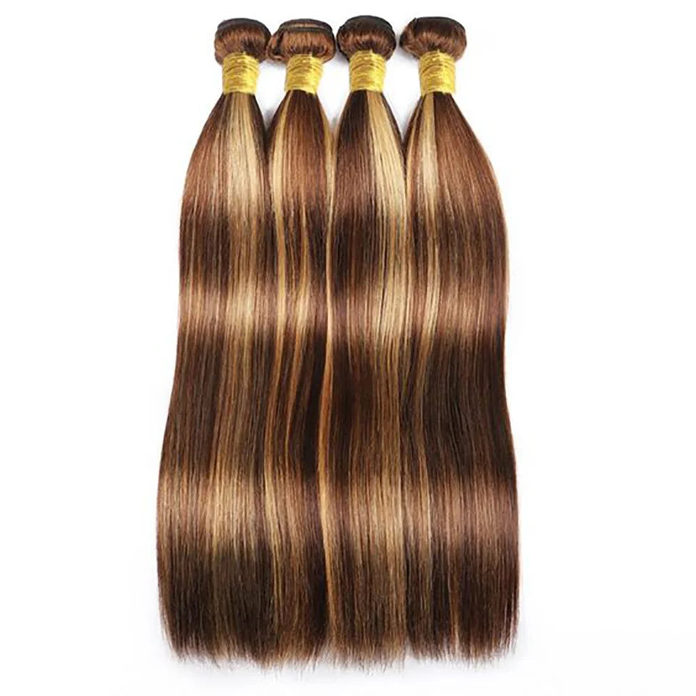 Highlight  P4/27 Straight Bundles Human Hair For Women Brown Blonde Hair Bundles Deal Colored Human Hair Weave Bundles Extension Khamik Shop Online