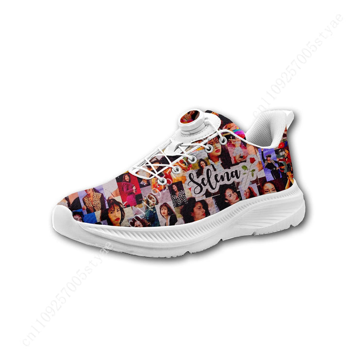 Selena Quintanilla Custom Walking Shoes Men Woman Rotating Button Without Laces Shoe Design Logo Lightweight Sneakers Unisex Khamik Shop Online