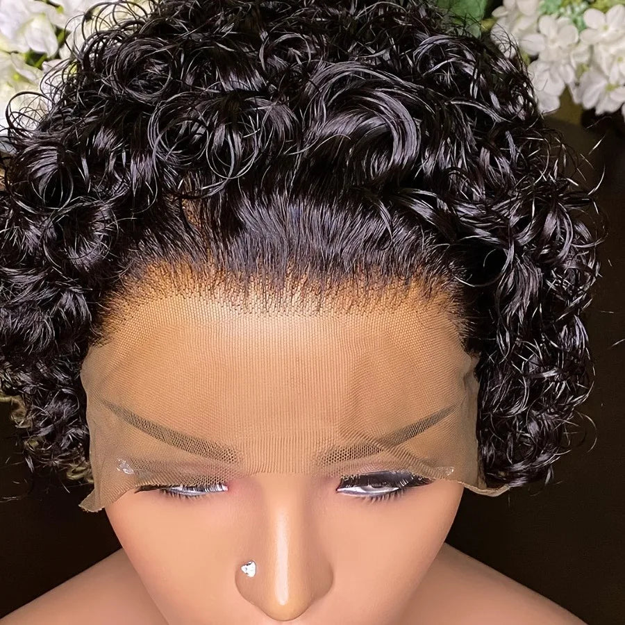 Pixie Cut Wigs Human Hair Short Curly Lace Front Human Hair Wigs Brazilian 13x4 Transparent Lace Wigs Water Wave Bob Wig Khamik Shop Online