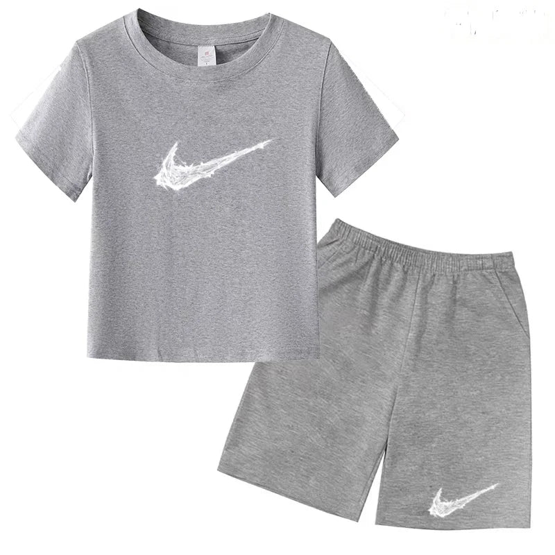 Summer Brand White T-shirt+Shorts Two-piece Set Kids New Clothing Fashion Letter Boy Girl3-13Yrs Sports Short-sleeved Casual Set Khamik Shop Online