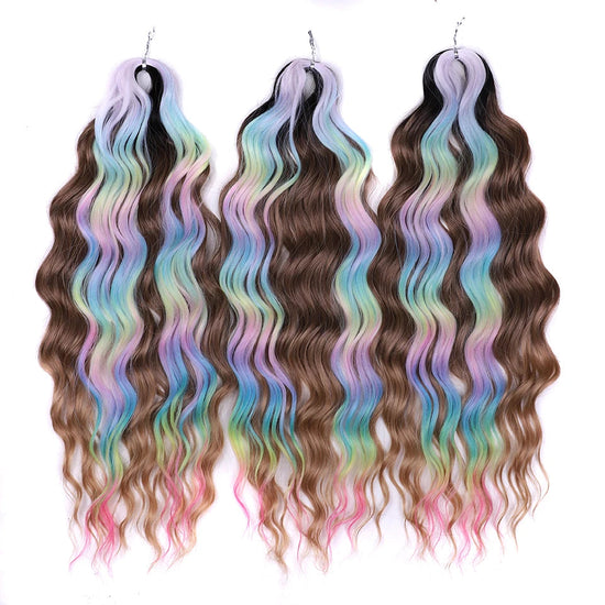 FREEDOM Synthetic Curly Braiding Hair Extensions 24 Inch/60 cm Long Deep Wavy Twist Crochet Braids Hair Ombre Brown Rainbow Hair Khamik Shop Online