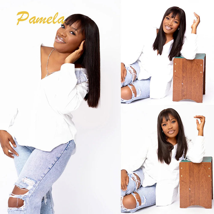 Brazilian Pre Cut Bone Straight Human Hair With Bangs 360 Lace Front Wig Human Hair Pre Plucked Wigs For Women Khamik Shop Online