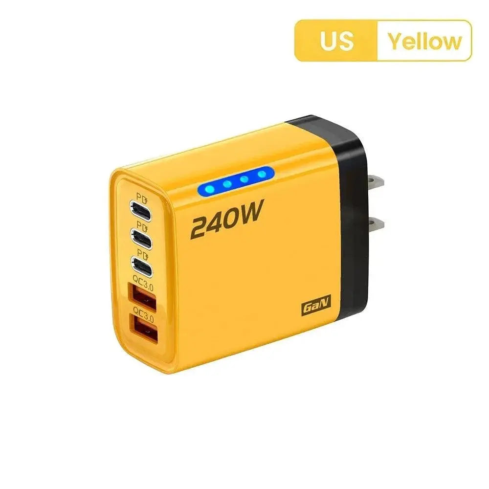 240W GaN USB C Charger 5 in 1 Fast Charging Phone Charger Power Adapter For iPhone Samsung Xiaomi Type C EU/US Plug Wall Charger Khamik Shop Online