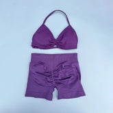 AURA SHARK Strappy Bra Gym Set Women High Support Thin Strap Seamless Halter Sports Scrunch Workout Yoga Set 2 Piece Khamik Shop Online