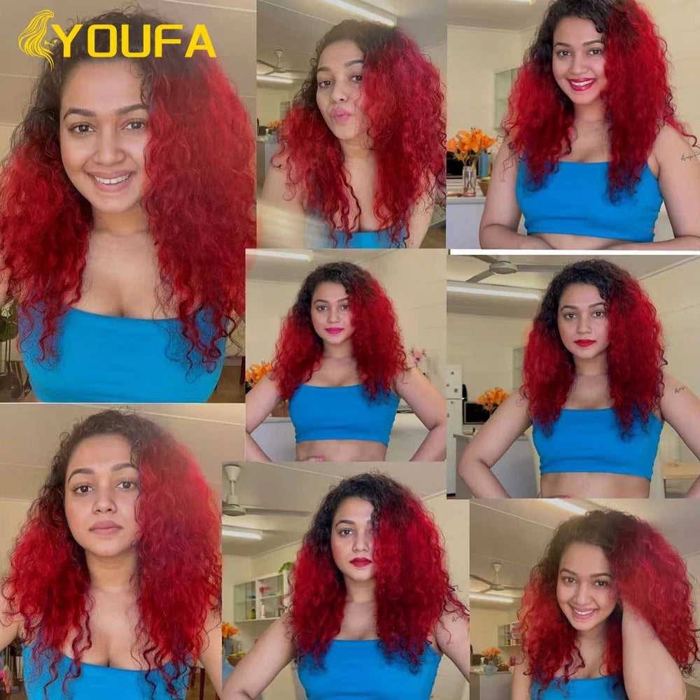 Hot Red Curly 100% Human Hair Bundles For Women 1Pc Lot Brazilian Bouncy Kinky Curly Hair Ombre 1B Red Human Hair Weave Bundles Khamik Shop Online