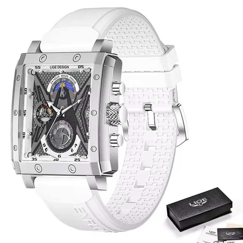 Big  Men'S Sports Chronograph Wrist Watch for Men Army Silicone Strap Square Quartz Stop Watch Clock Man Relogios Masculino